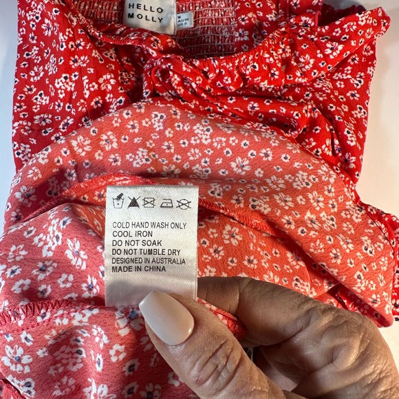 Hello Molly Red Floral Mini Dress Ruffle Straps Fit And Flare Cottagecore Size 6 - Picture 8 of 11